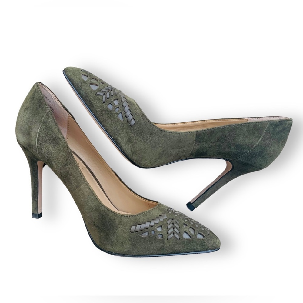 Saks Fifth Avenue Olive Green Suede Braided Heels Size 6.5